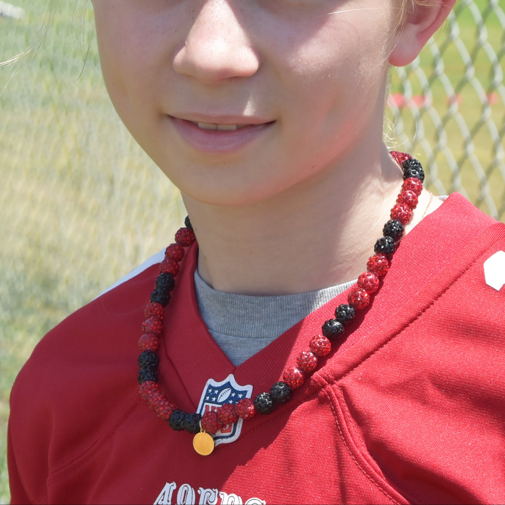 Red & Black Kids Sports Necklace | Baseball Necklace for Kids