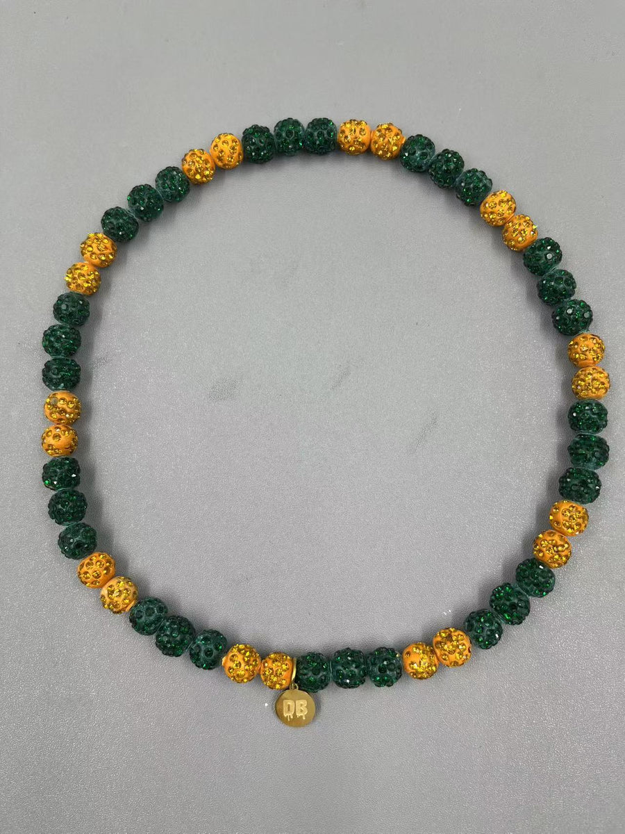 Mustang Drip - Green & Mustard Gold Team Spirit Necklace