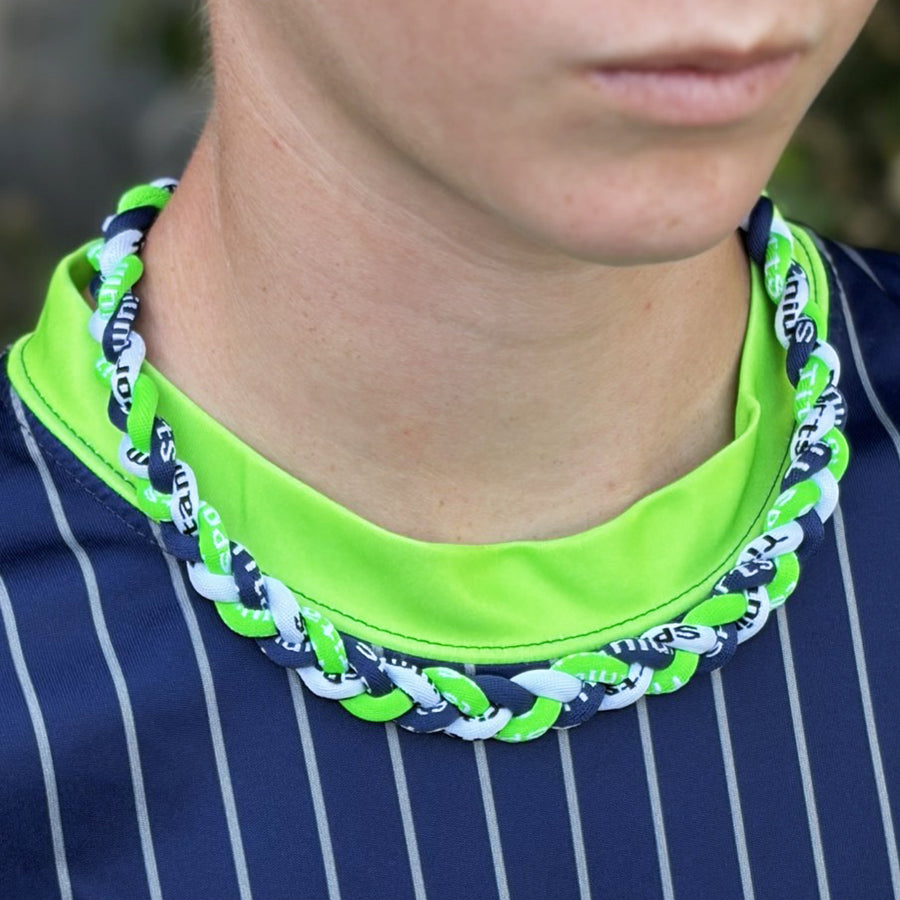 Blaze Rope Sports Necklace | Neon Green, Blue & White