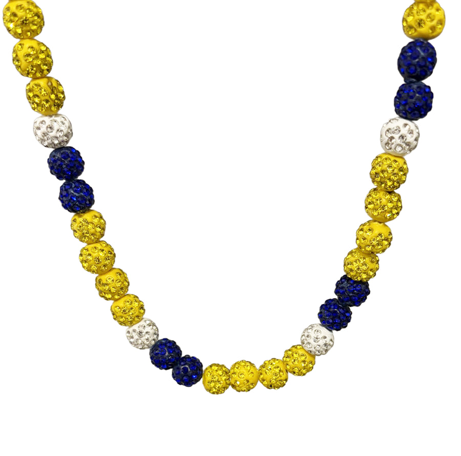 Champion Drip Beaded  Sports Necklace | Blue, Yellow & White