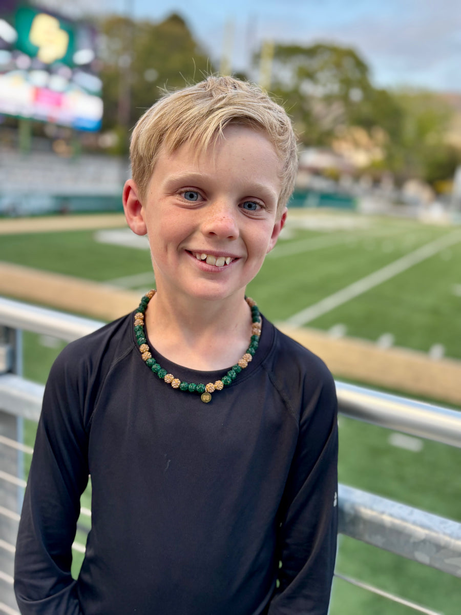 Mustang Drip - Green & Mustard Gold Team Spirit Necklace