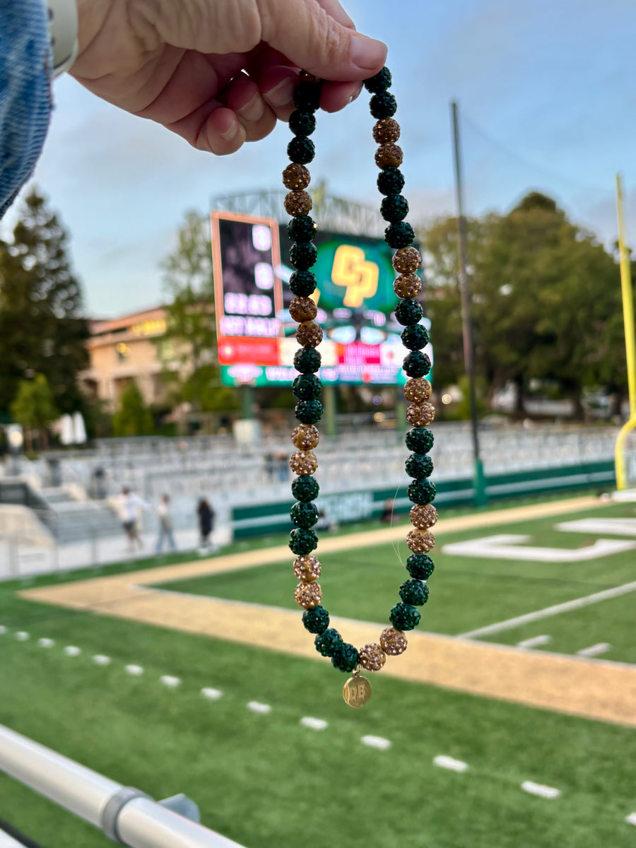 Mustang Drip - Green & Mustard Gold Team Spirit Necklace