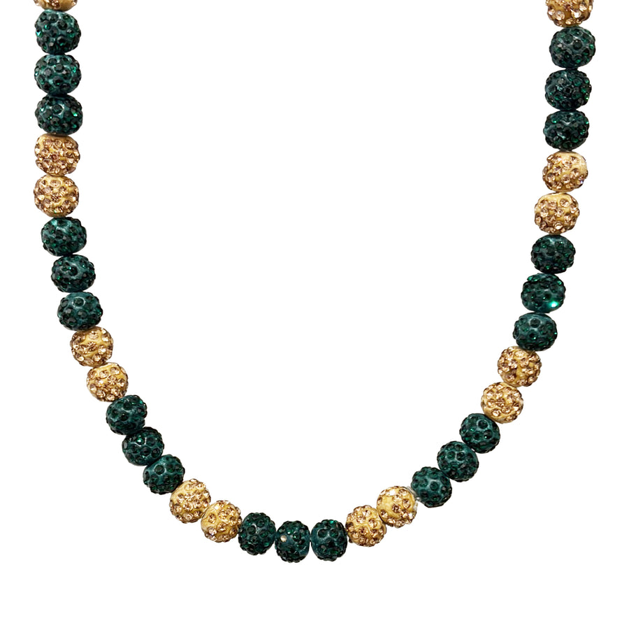 Mustang Drip Beaded  Sports Necklace | Green & Mustard Gold