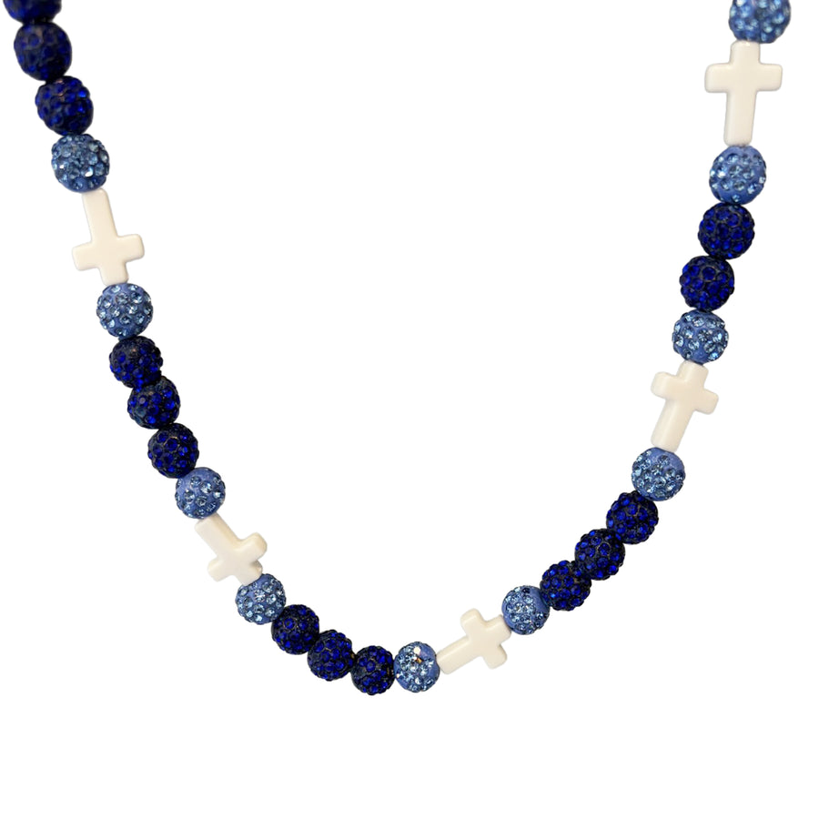 Summit Faith Drip Beaded Sports Necklace | Light Blue, Dark Blue & White