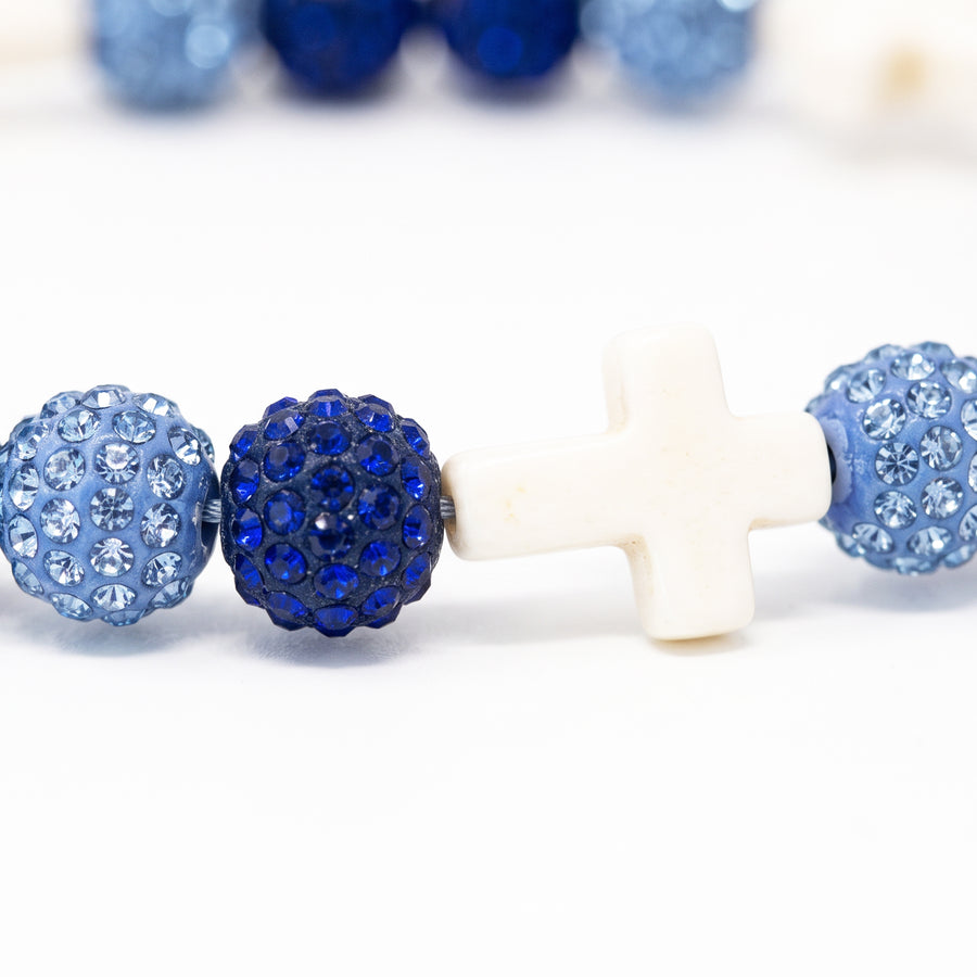 Summit Faith Drip Beaded Sports Necklace | Light Blue, Dark Blue & White