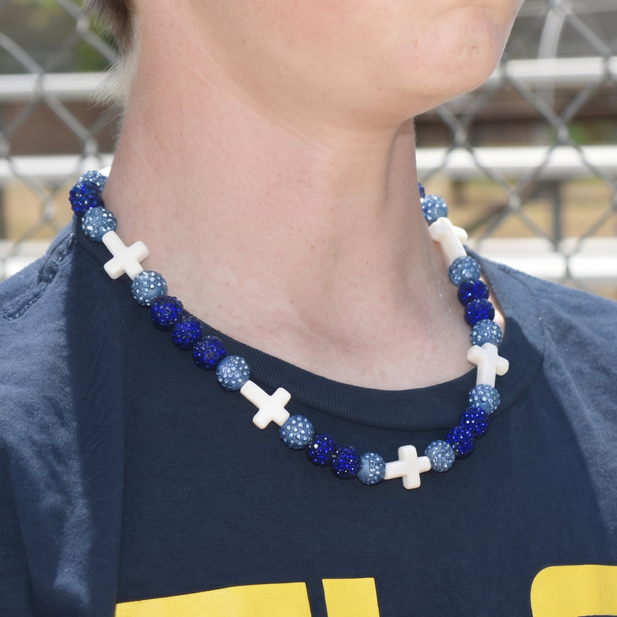 Summit Faith Drip Beaded Sports Necklace | Light Blue, Dark Blue & White