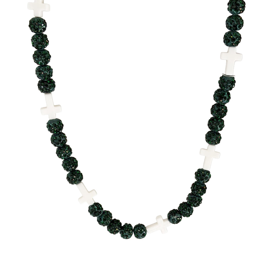 Legacy Faith Drip Beaded Sports Necklace | Dark Green & White