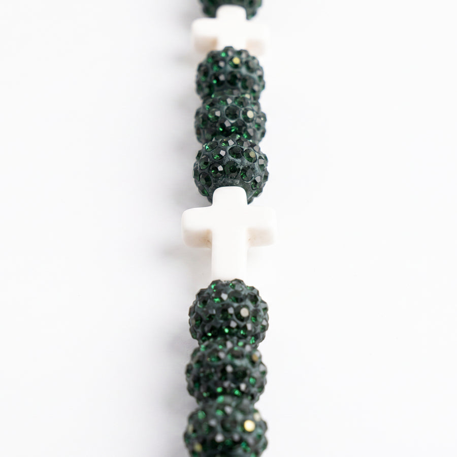 Legacy Faith Drip Beaded Sports Necklace | Dark Green & White