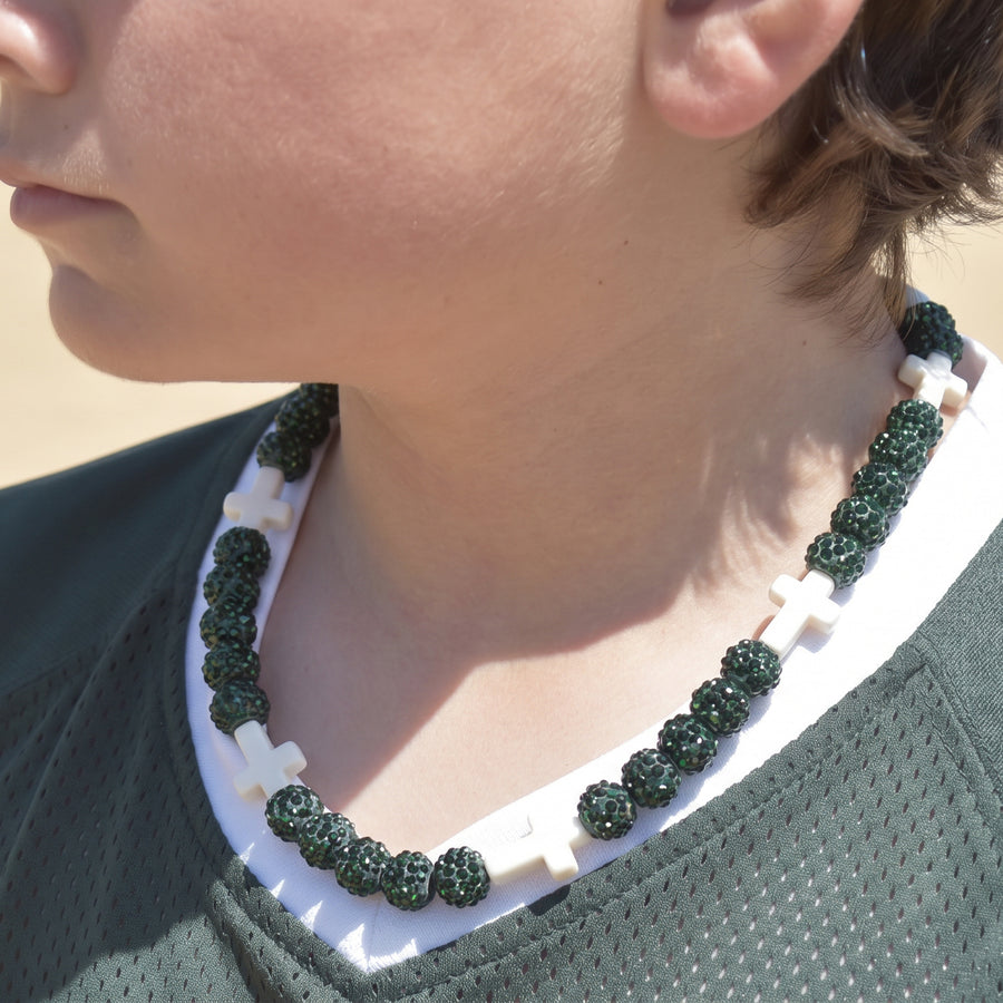 Legacy Faith Drip Beaded Sports Necklace | Dark Green & White