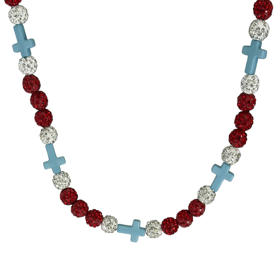 Resolve Faith Drip Beaded Sports Necklace | Red, White & Light Blue