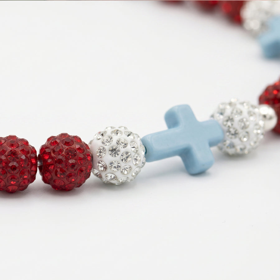 Resolve Faith Drip Beaded Sports Necklace | Red, White & Light Blue