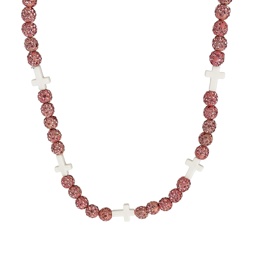 Hope Faith Drip Beaded Sports Necklace | Pink & White