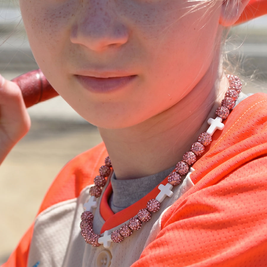 Hope Faith Drip Beaded Sports Necklace | Pink & White