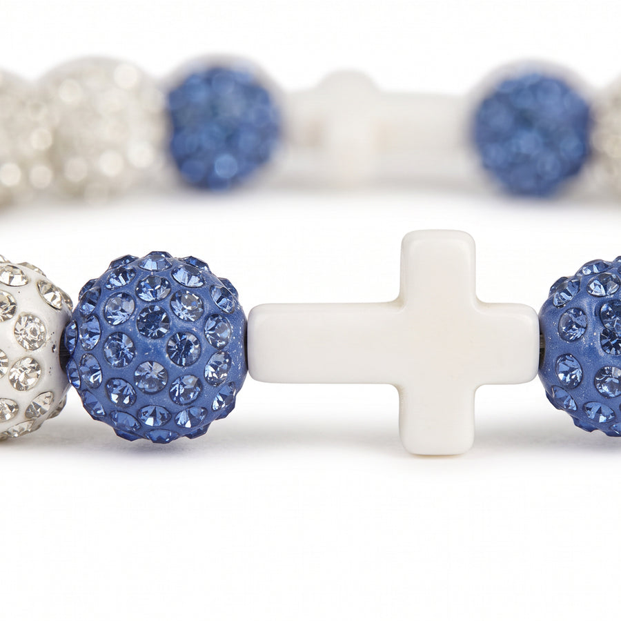 Ascent Faith Drip Beaded Sports Necklace | Light Blue & White