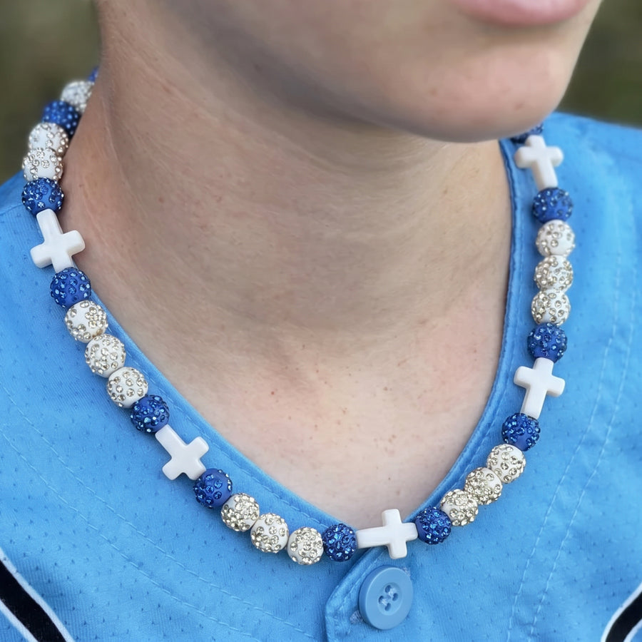 Ascent Faith Drip Beaded Sports Necklace | Light Blue & White