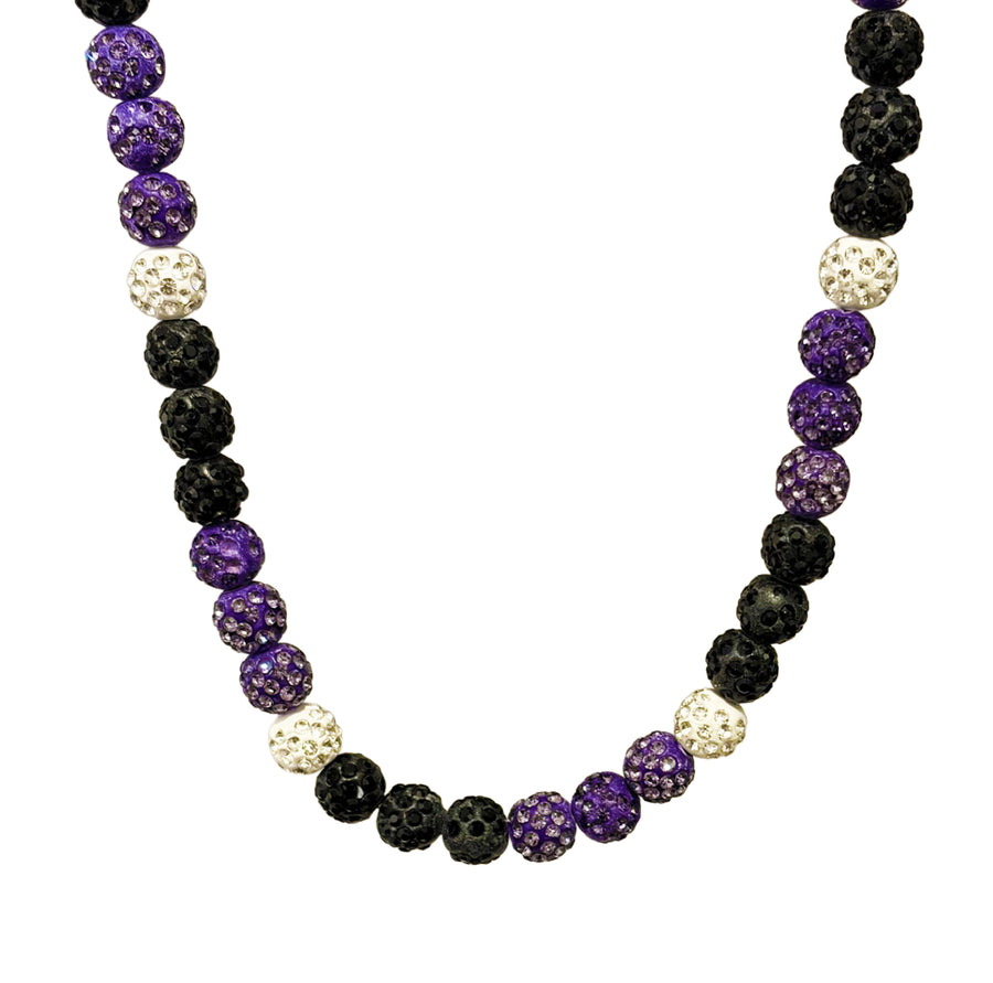 Rivalry Drip Beaded Sports Necklace | Purple, Black & White