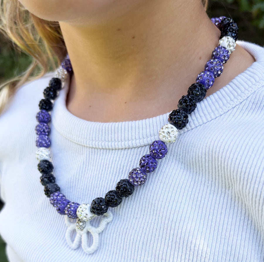 Rivalry Drip Beaded Sports Necklace | Purple, Black & White