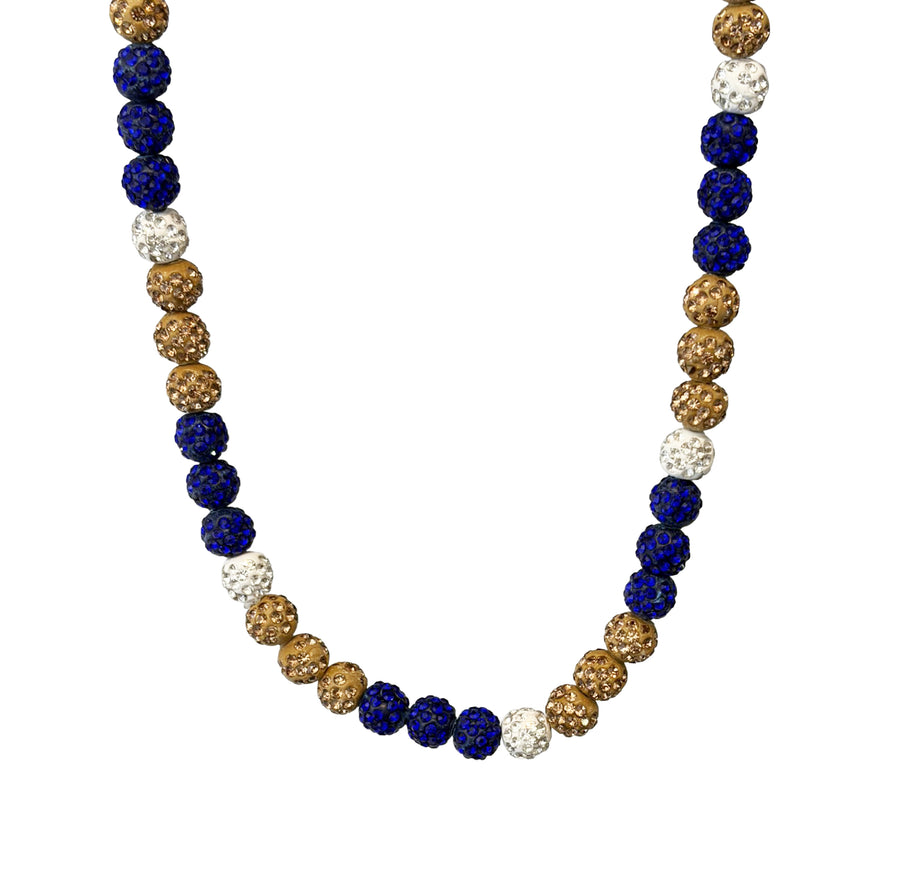 Royal Drip Beaded Sports Necklace | Blue, Gold & White